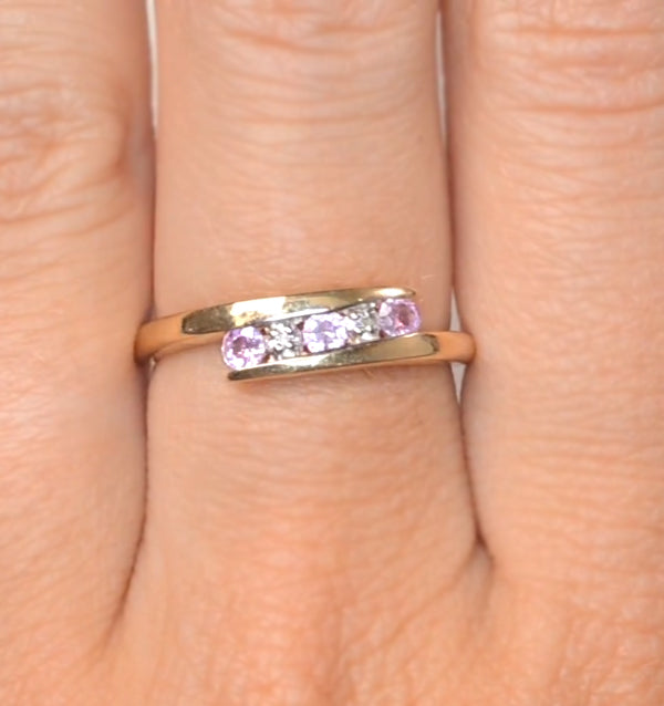0.21ct Pink Sapphire and Diamond Ring 9K Yellow Gold
